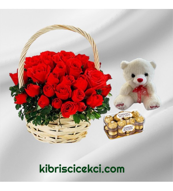 Sepette 51 Kırmızı Gül Ayıcık 16'lı Ferrero Çikolata